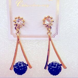 Earrings Crystal Black ball set in Gold tone